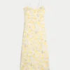 Linen-Blend Open Back Slip Midi Dress