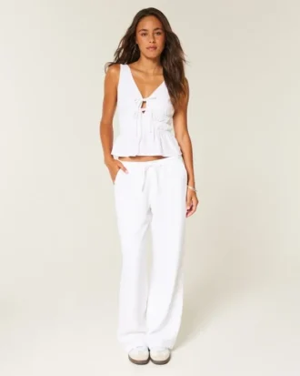 Linen-Blend Pull-On Baggy Pants