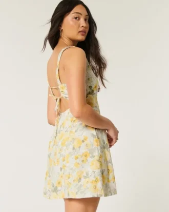 Linen-Blend Structured Mini Dress Linen-Blend Structured Mini Dress