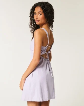 Linen-Blend Structured Mini Dress