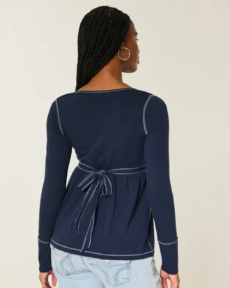 Long-Sleeve Henley Babydoll Top