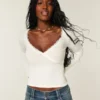 Long-Sleeve Lace Trim Wrap Top