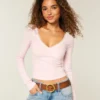 Long-Sleeve Lace Trim Wrap Top