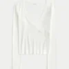 Long-Sleeve Lace Trim Wrap Top