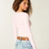 Long-Sleeve Lace Trim Wrap Top