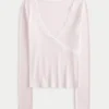Long-Sleeve Lace Trim Wrap Top