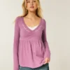 Long-Sleeve Pinch Bust Babydoll Top
