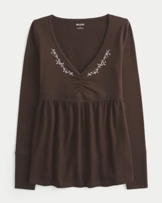 Long-Sleeve Pinch Bust Babydoll Top