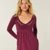 Long-Sleeve Pinch Bust Babydoll Top