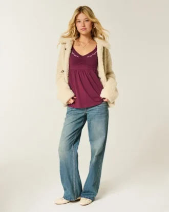 Long-Sleeve Pinch Bust Babydoll Top