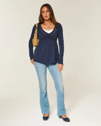 Long-Sleeve Pinch Bust Babydoll Top