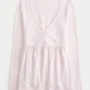 Long-Sleeve Pinch Bust Babydoll Top