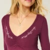 Long-Sleeve Pinch Bust Babydoll Top