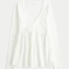 Long-Sleeve Pinch Bust Babydoll Top
