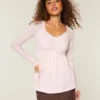 Long-Sleeve Pinch Bust Graphic Babydoll Top