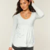 Long-Sleeve Pinch Bust Graphic Babydoll Top
