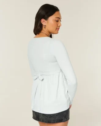 Long-Sleeve Pinch Bust Graphic Babydoll Top