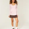 Long-Sleeve Pinch Bust Graphic Babydoll Top