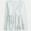 Long-Sleeve Pinch Bust Graphic Babydoll Top