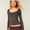 Long-Sleeve Seamless Fabric Scoop Baby Tee
