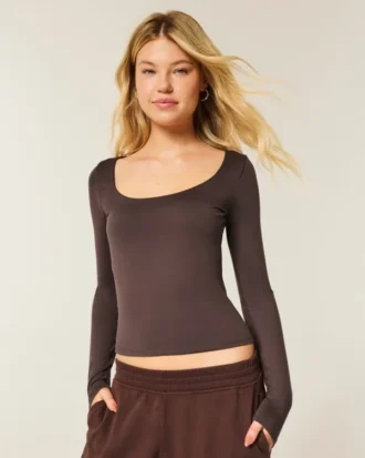 Long-Sleeve Seamless Fabric Scoop Baby Tee