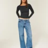 Long-Sleeve Seamless Fabric Slash-Neck Top