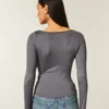Long-Sleeve Seamless Fabric Slash-Neck Top