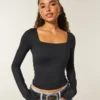 Long-Sleeve Seamless Fabric Square-Neck Baby Tee
