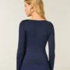 Long-Sleeve Seamless Fabric Square-Neck Baby Tee