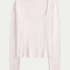 Long-Sleeve Seamless Fabric Square-Neck Baby Tee
