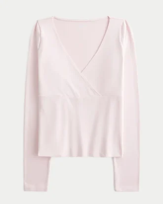 Long-Sleeve Seamless Fabric Wrap Top