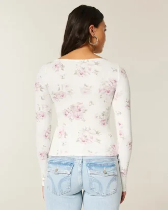 Long-Sleeve Slash-Neck Top