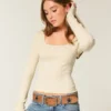 Long-Sleeve Square-Neck Top