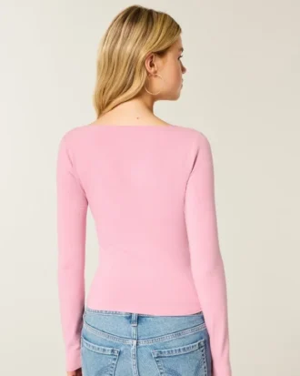 Long-Sleeve Wrap V-Neck Top