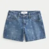 Low-Rise Bow Pattern Baggy Denim Shorts