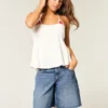 Low-Rise Dark Wash American Flag Graphic Baggy Jort