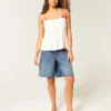 Low-Rise Dark Wash American Flag Graphic Baggy Jort