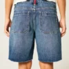 Low-Rise Dark Wash American Flag Graphic Baggy Jort