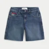 Low-Rise Dark Wash American Flag Graphic Baggy Jort