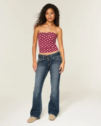 Low-Rise Dark Wash Belted Bootcut Jeans Low-Rise Dark Wash Belted Bootcut Jeans