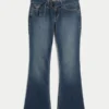 Low-Rise Dark Wash Belted Bootcut Jeans