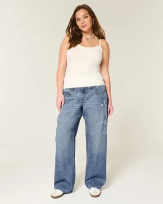 Low-Rise Dark Wash Class of ’26 Embroidered Baggy Jeans