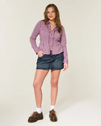 Low-Rise Dark Wash Denim Mini Skort
