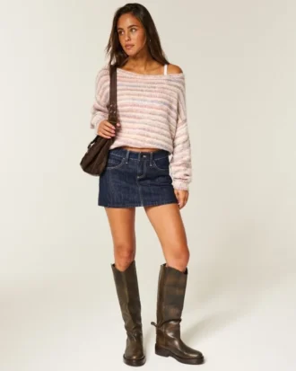 Low-Rise Dark Wash Denim Mini Skort