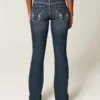 Low-Rise Dark Wash Embroidered Bootcut Jeans