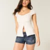 Low-Rise Dark Wash Embroidered Denim Shortie Shorts Low-Rise Dark Wash Embroidered Denim Shortie Shorts