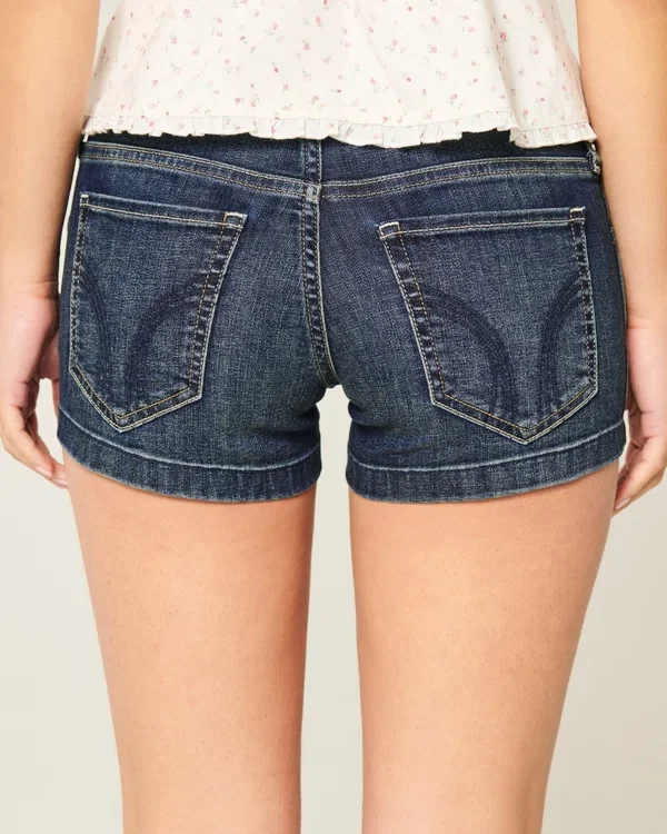 Low-Rise Dark Wash Embroidered Denim Shortie Shorts Low-Rise Dark Wash Embroidered Denim Shortie Shorts