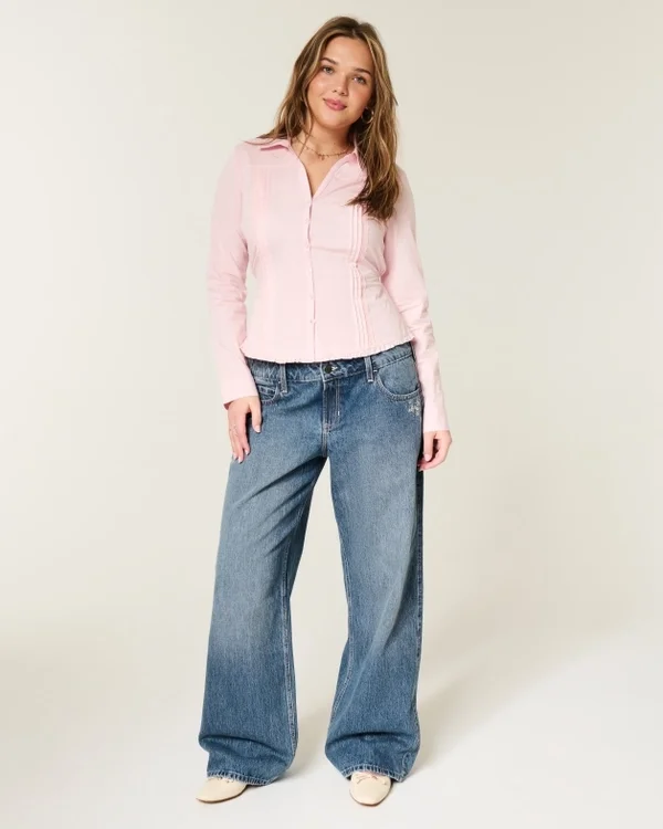 Low-Rise Dark Wash Floral Embroidery Baggy Jeans Low-Rise Dark Wash Floral Embroidery Baggy Jeans