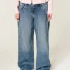 Low-Rise Dark Wash Floral Embroidery Baggy Jeans Low-Rise Dark Wash Floral Embroidery Baggy Jeans