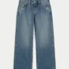 Low-Rise Dark Wash Floral Embroidery Baggy Jeans Low-Rise Dark Wash Floral Embroidery Baggy Jeans